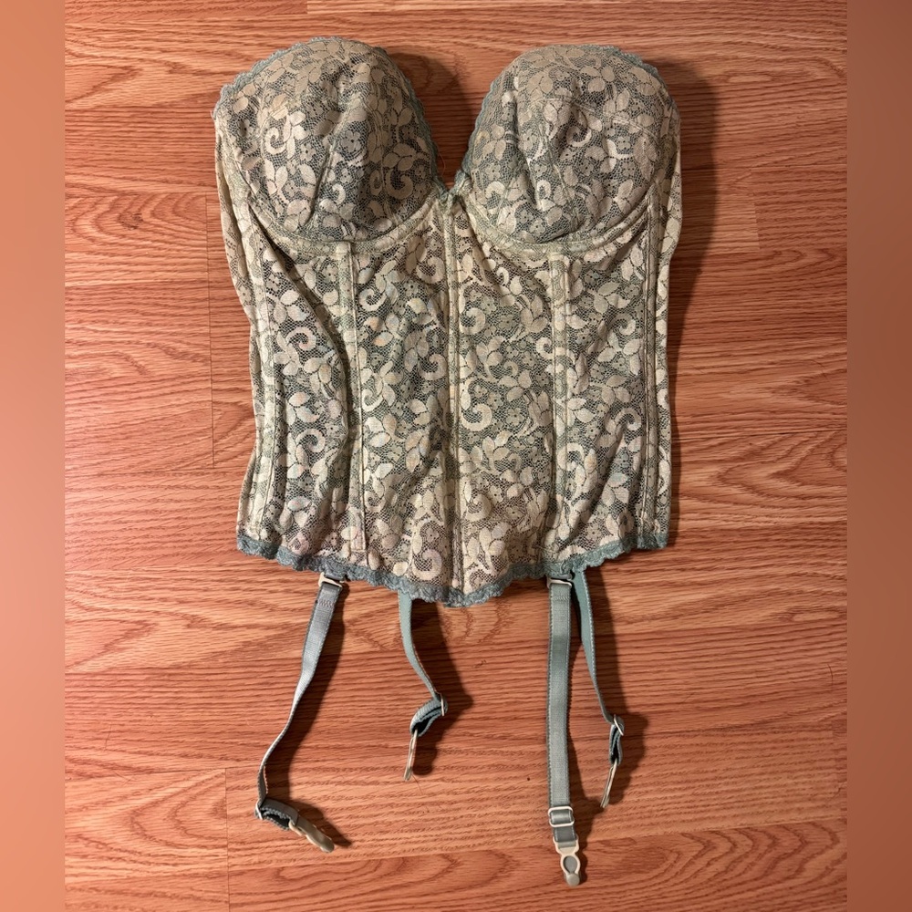 Vintage Carnival Lace Corset Bustier 34D Ren Fair Festival Coquette Pastel Green
